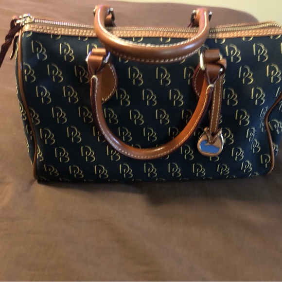 Dooney & Bourke Black and Brown Satchel with Gold Hardware - Picture 1 of 5